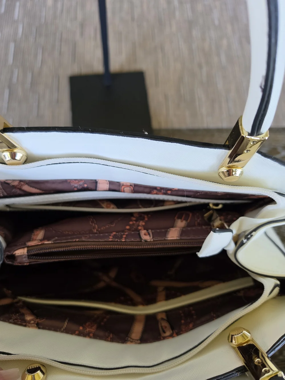 White & Black Floral Dome Satchel Handbag